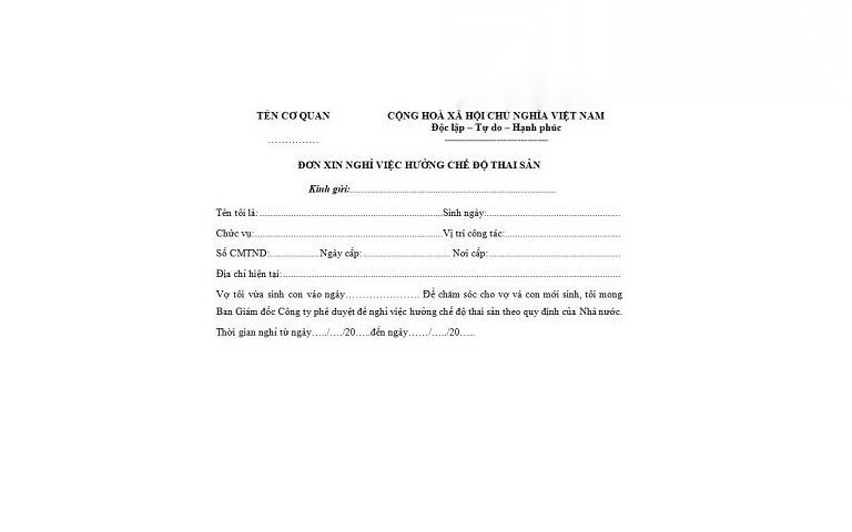 Mẫu đơn xin nghỉ chế độ thai sản mới nhất