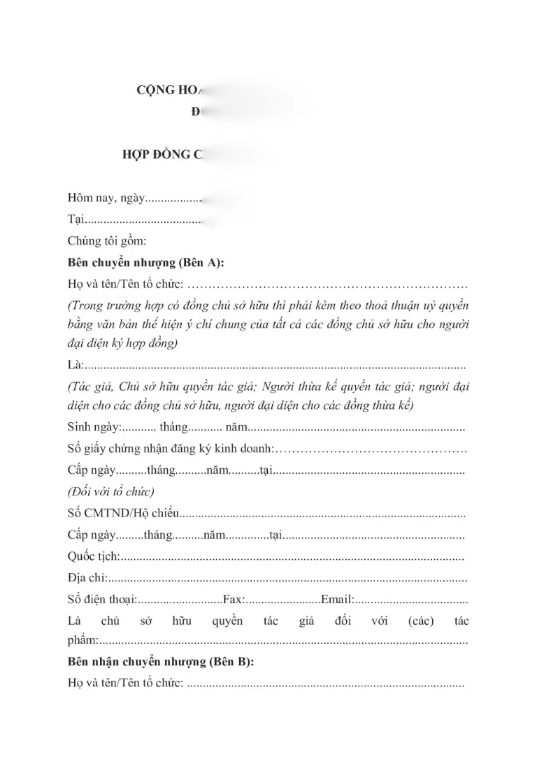 Mẫu hợp đồng chuyển nhượng quyền tác giả chuẩn theo quy định