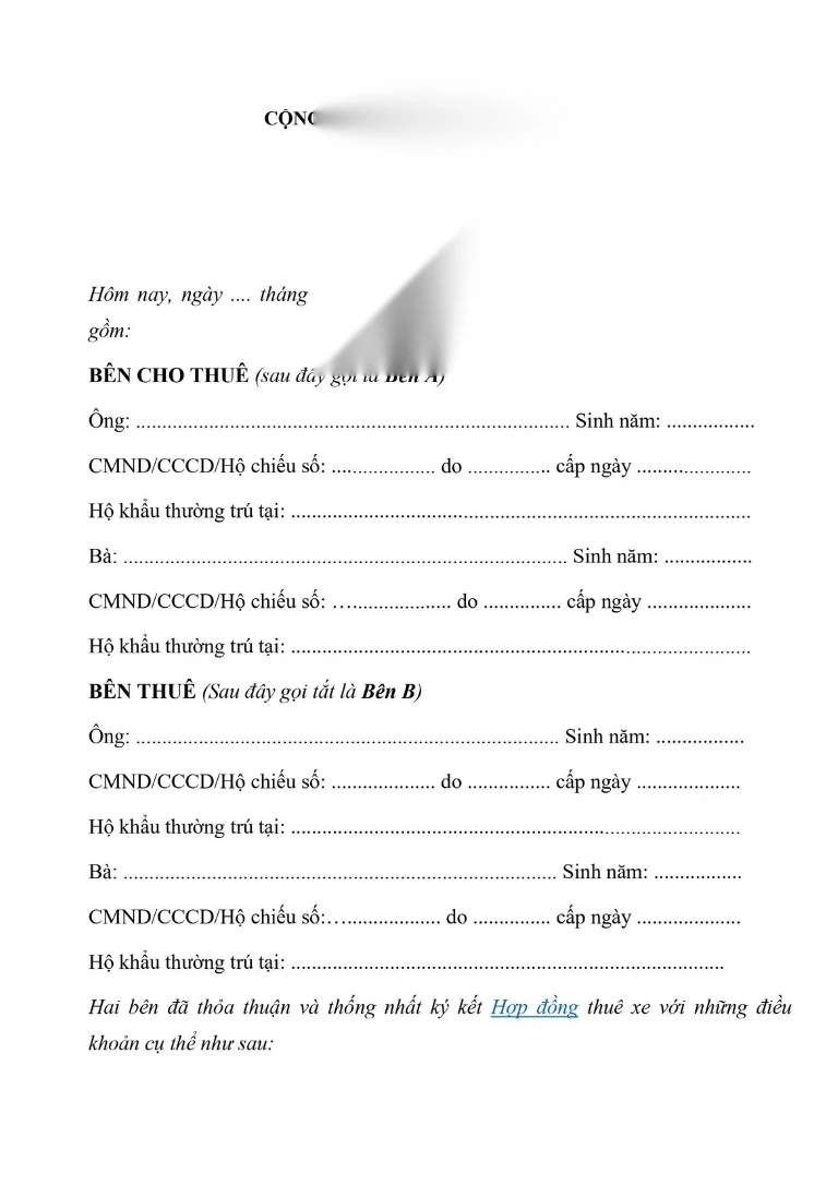 Những điều cần biết về mẫu hợp đồng thuê xe