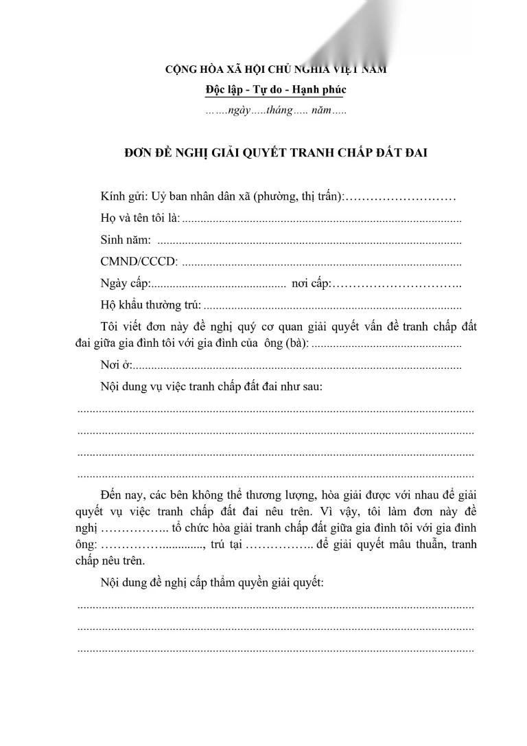 mau don de nghi giai quyet tranh chap dat dai image 01