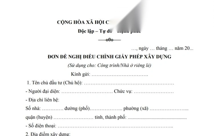 mau don xin dieu chinh giay phep xay dung image 01