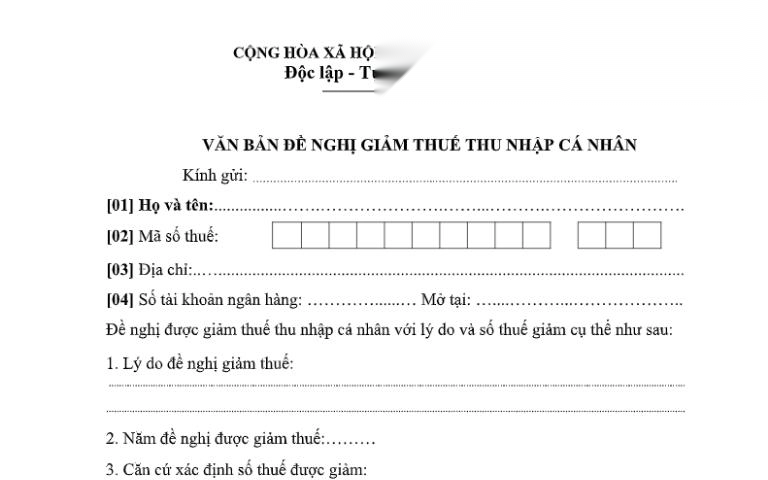 mau don xin mien giam thue thu nhap ca nhan image 01