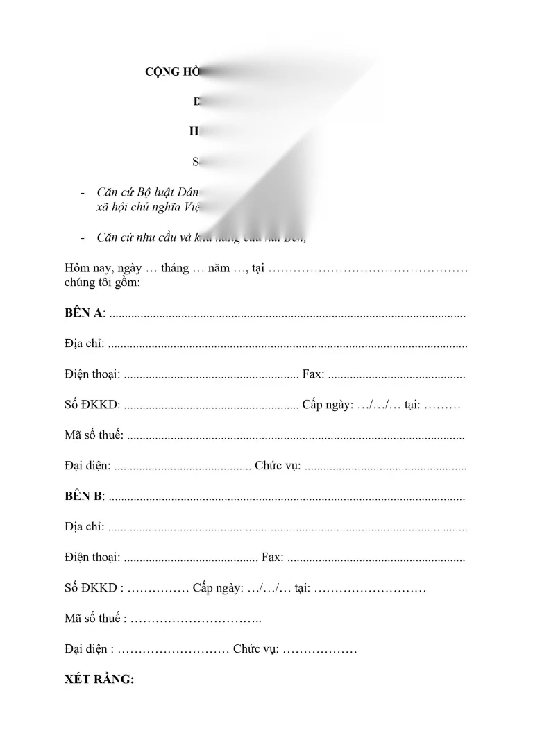 Mẫu hợp đồng nguyên tắc chuẩn