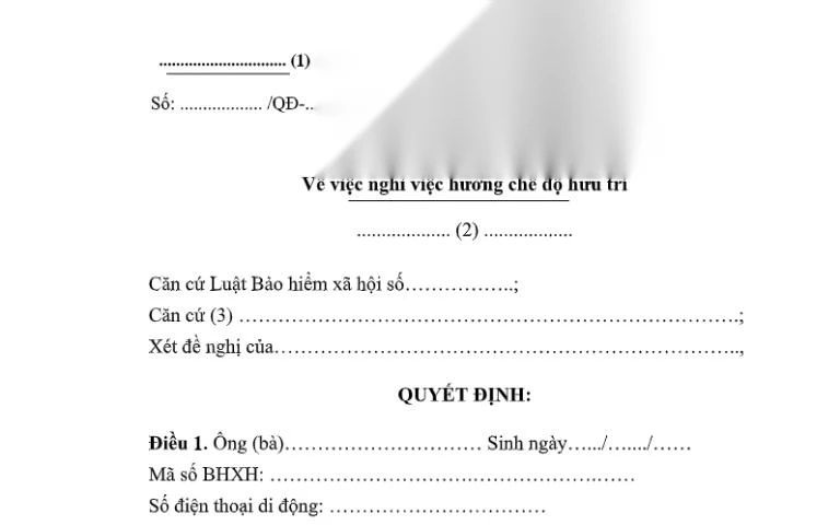 Mẫu quyết định nghỉ việc để hưởng chế độ hưu trí