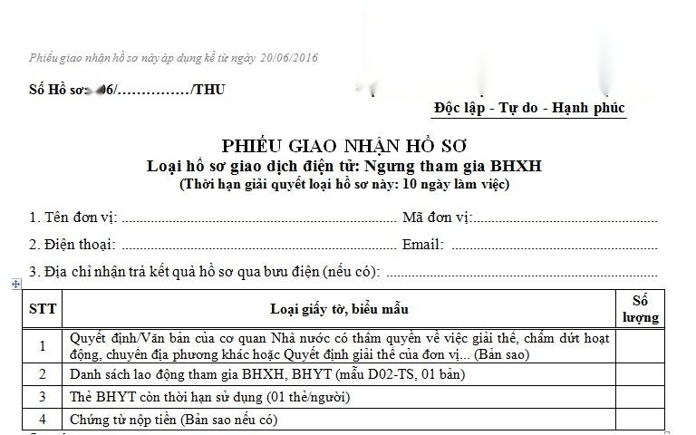 Mẫu PGNHS 101: Phiếu giao nhận hồ sơ đăng ký BHXH BHYT