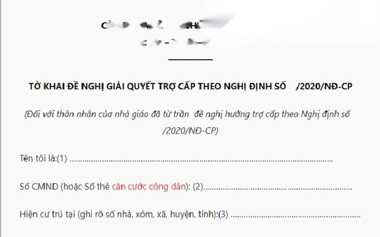 Tờ khai đề nghị giải quyết trợ cấp đối với thân nhân nhà giáo đã từ trần